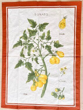 Earthy Italian Linen Cotton Tea Towel Botanical Yellow Tomato European NWOT